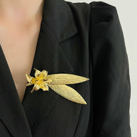 Oversized Iris Brooch | Metal Leaf Statement Pin for Coats