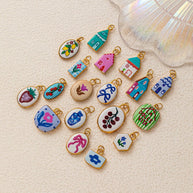 Oval Enamel Flower House Pendant DIY Charm Jewelry JX253203GK