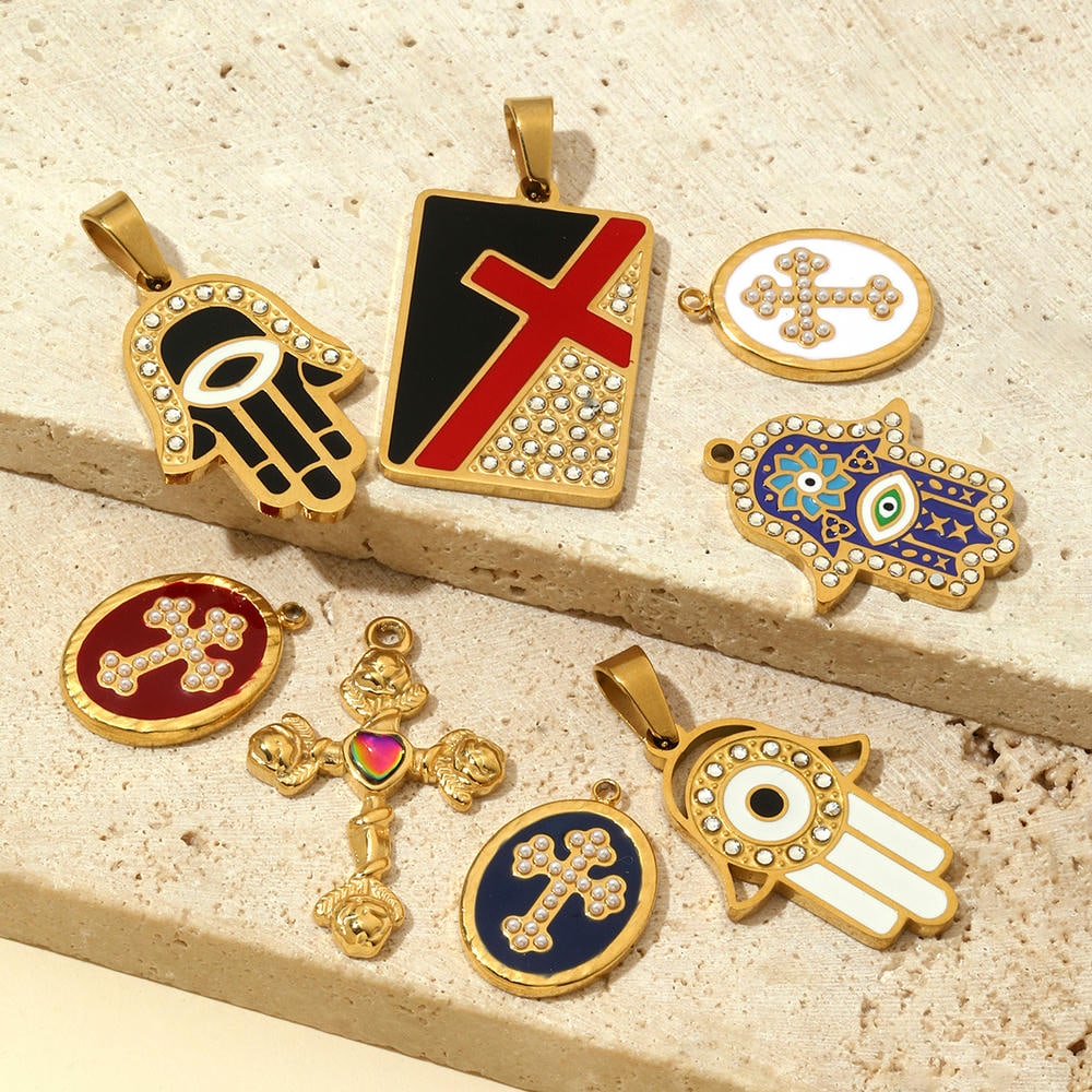 Modernist Hand Eye Pendant | Geometric Love Cross Charm