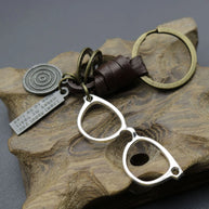 Vintage Eyeglasses Keychain | Braided Leather Novelty Key Fob