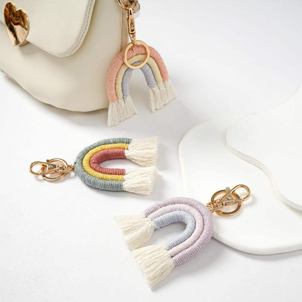 Handmade Fashion Cotton Boho Rainbow Keychain Charm JXK68215