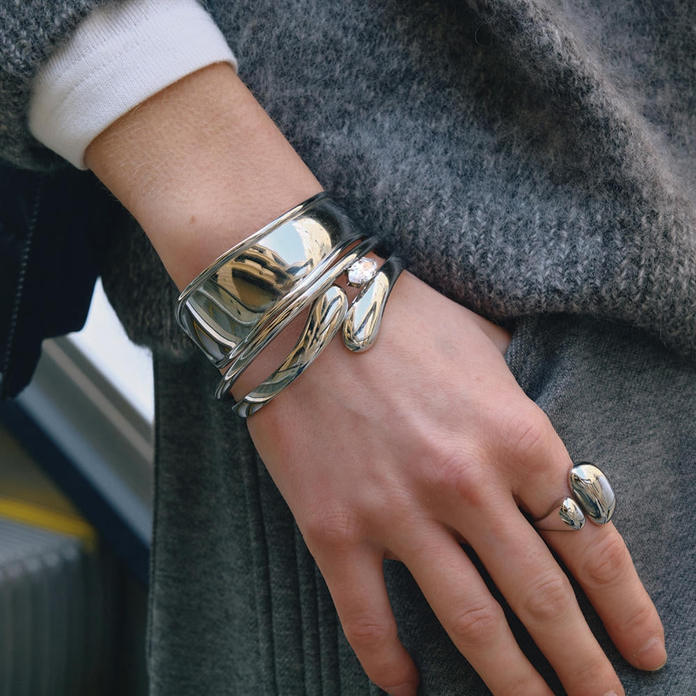 Zircon Bracelet | Open-Cuff Steel Non-Tarnish Women's Bangle