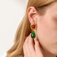 Green Resin Stainless Steel Earrings JXE0109033