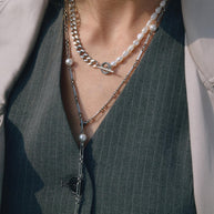 Pearl Necklace | Long Layered Chain | Stainless Steel