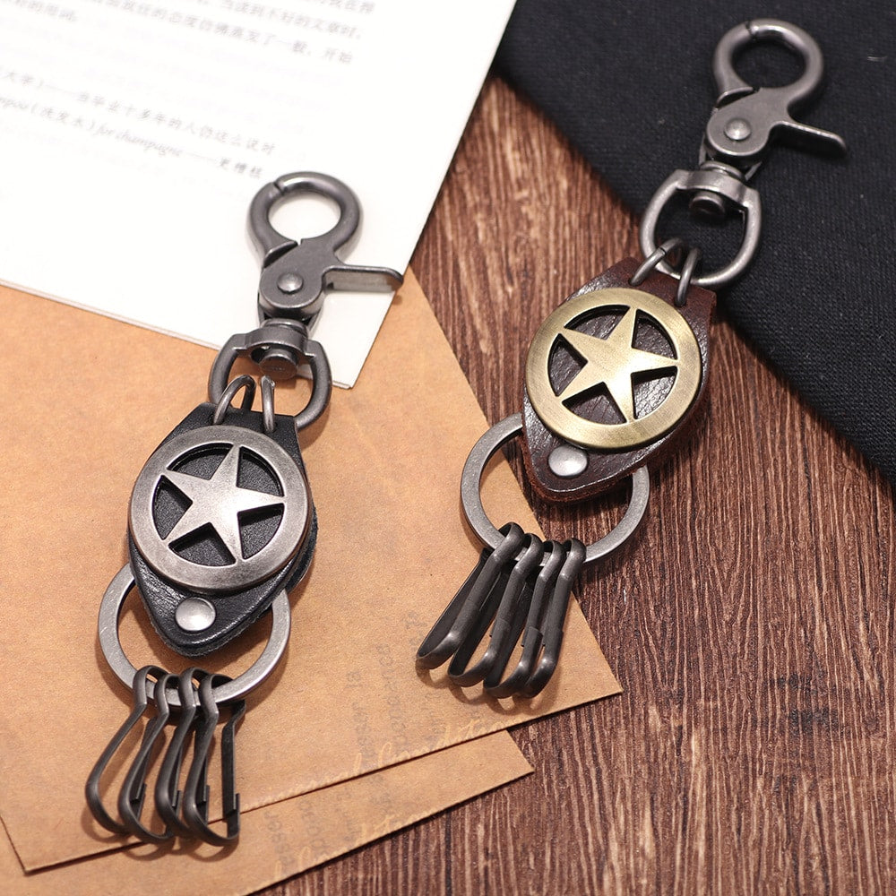 Custom Star Keychain | Punk Car Charm | Vintage Leather
