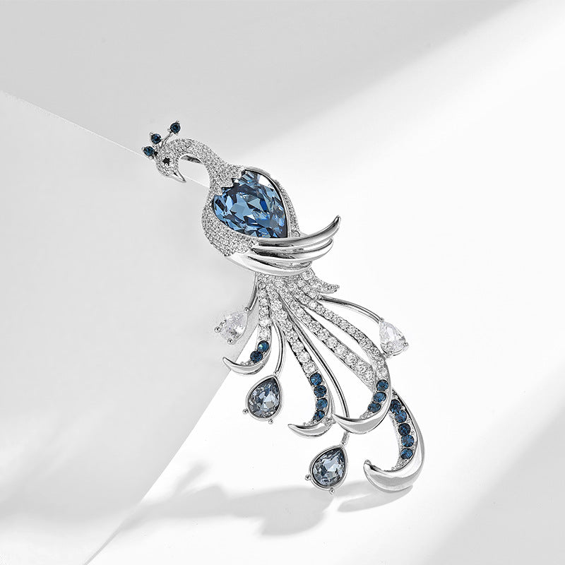 Zircon Peacock Brooch | Blue Gemstone Pin | Chinese Style