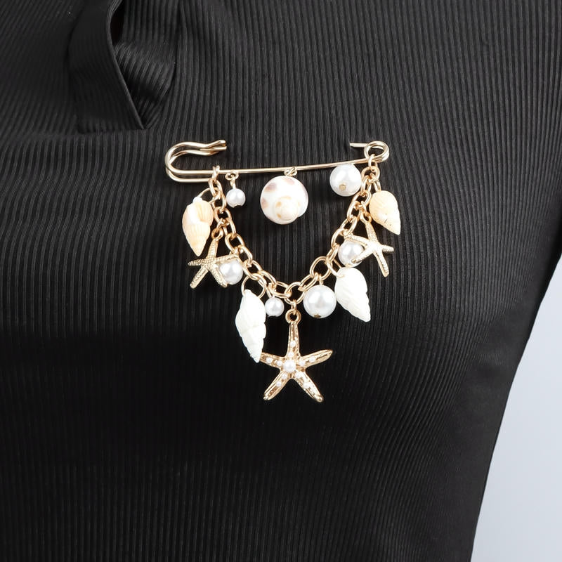 Seashell Pearl Brooch | Functional Summer Resort  Lapel Pin