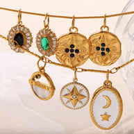 French Retro Starfish Round Necklace Pendant Rhinestones