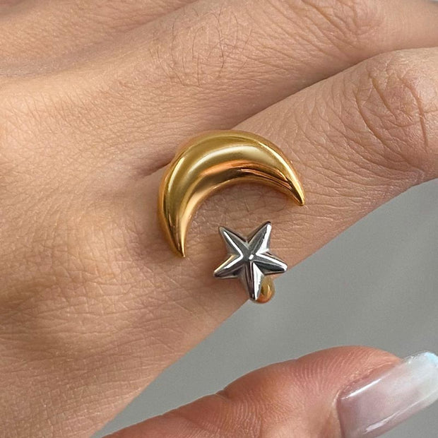 Moon And Star Open Ring