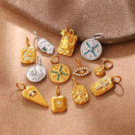 DIY Sun Moon Eye Charm Pendant Steel 18K Gold Multi Style