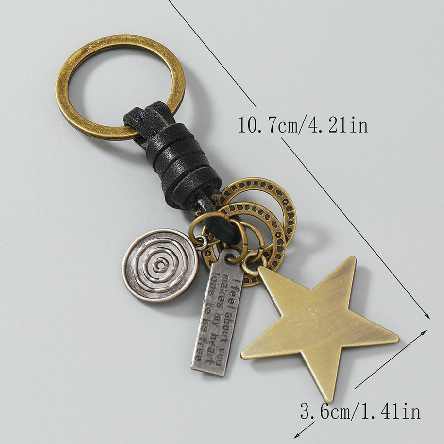 Star Pendant Keychain | Braid Leather Charm | Vintage