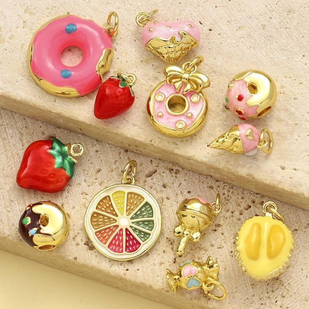 Fruit Donut Pendant | Durian Strawberry Enamel Charm