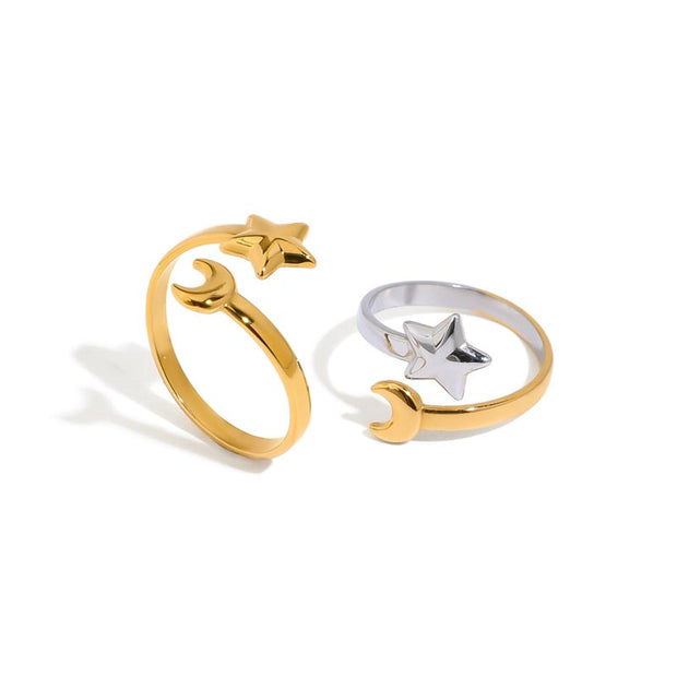 Moon And Star Open Ring Band