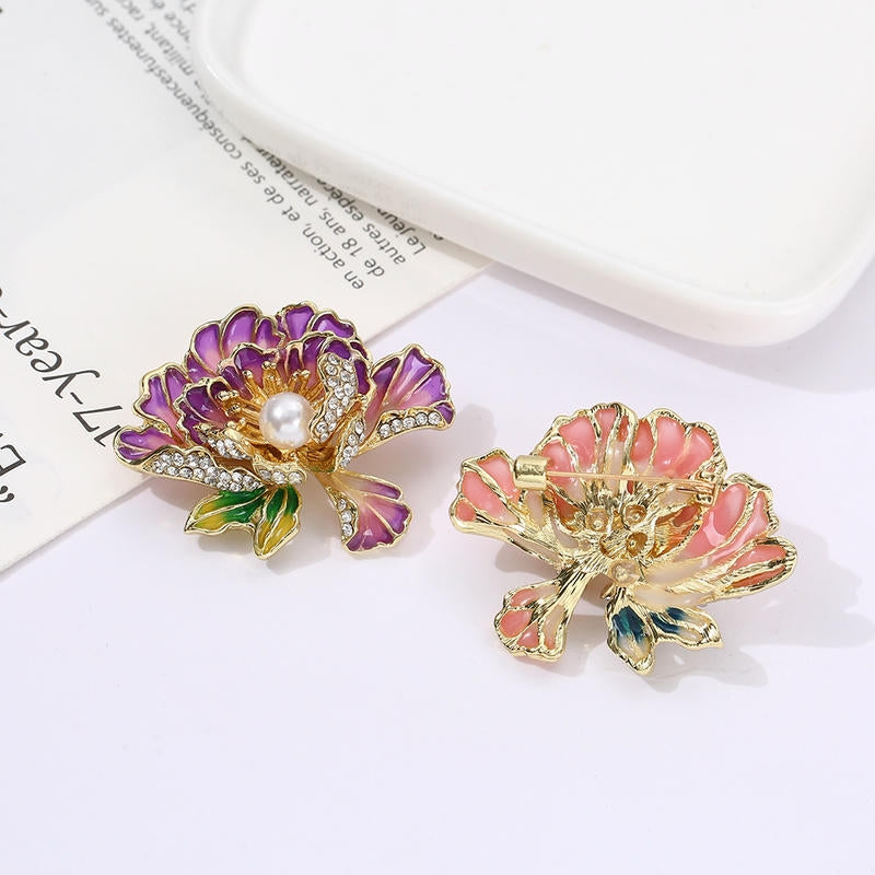 Peony Brooch | Pearl Accent Lapel Pin for Qipao & Coats