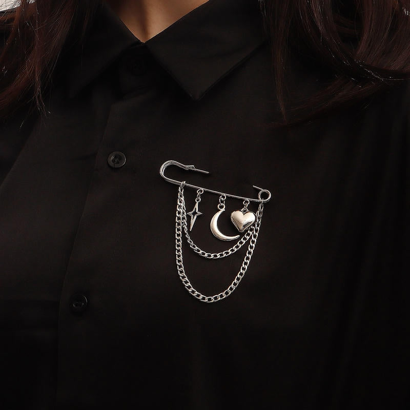 Moon Cross Star Brooch | Charm Bold Celestial Lapel Pin