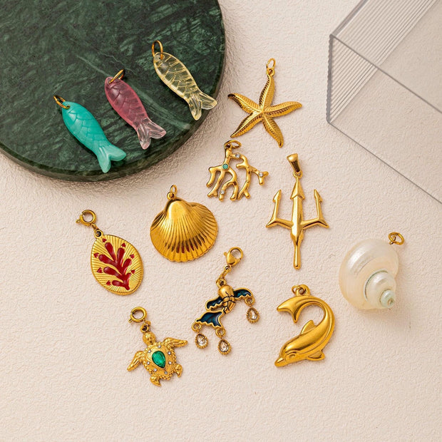Ocean Series Print Pendant Steel 18K Gold Plated DIY