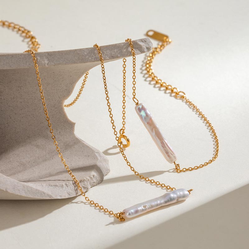 Pearl Bar Necklace Gold Plated