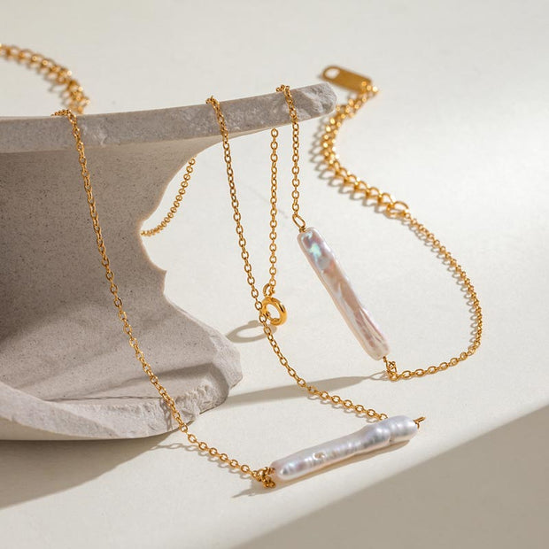 Pearl Bar Necklace Gold Plated