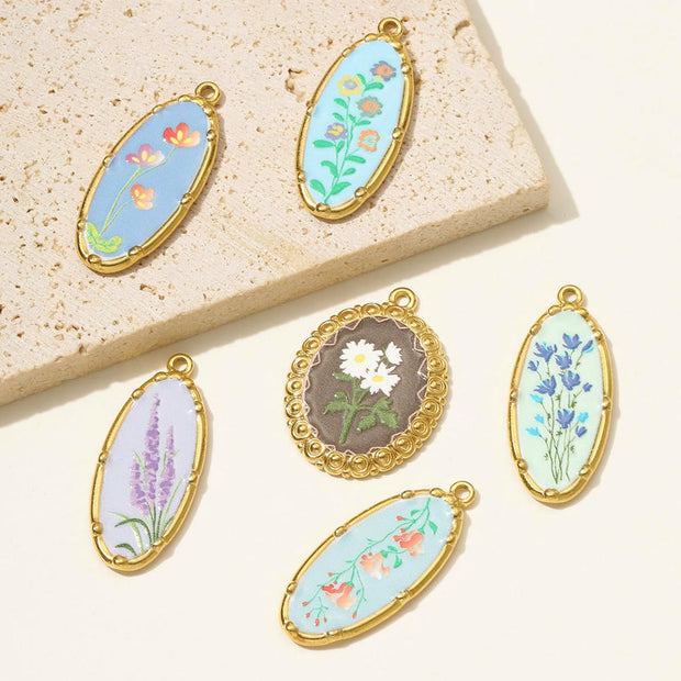 Romantic Daffodil Pendant | Vintage Oil Painting Steel Charm