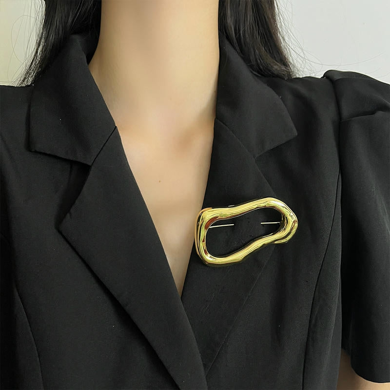 Asymmetric Ring Brooch | Geometric Cut-Out Statement Pin