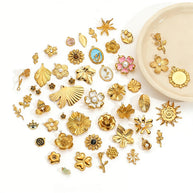 European Steel Flower Leaf Enamel Pendant 18K Gold Plated