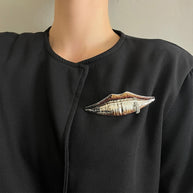 Textured Lip Brooch | Rhinestone Statement Pin for Blazers
