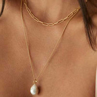 Paperclip Pearl 2 Layer Necklace