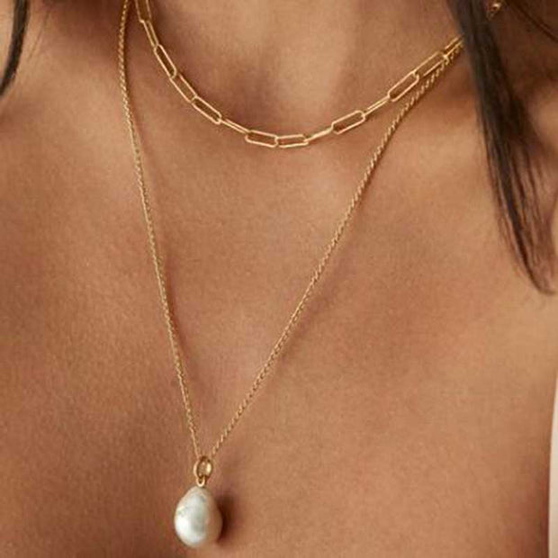 Paperclip Pearl 2 Layer Necklace