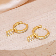 CZ Hoop Earring Baguette Charm