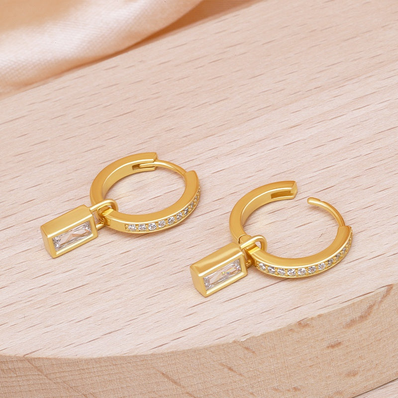 CZ Hoop Earring Baguette Charm