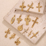 Niche Design Cross Pendant Steel 18K Gold Plated Women