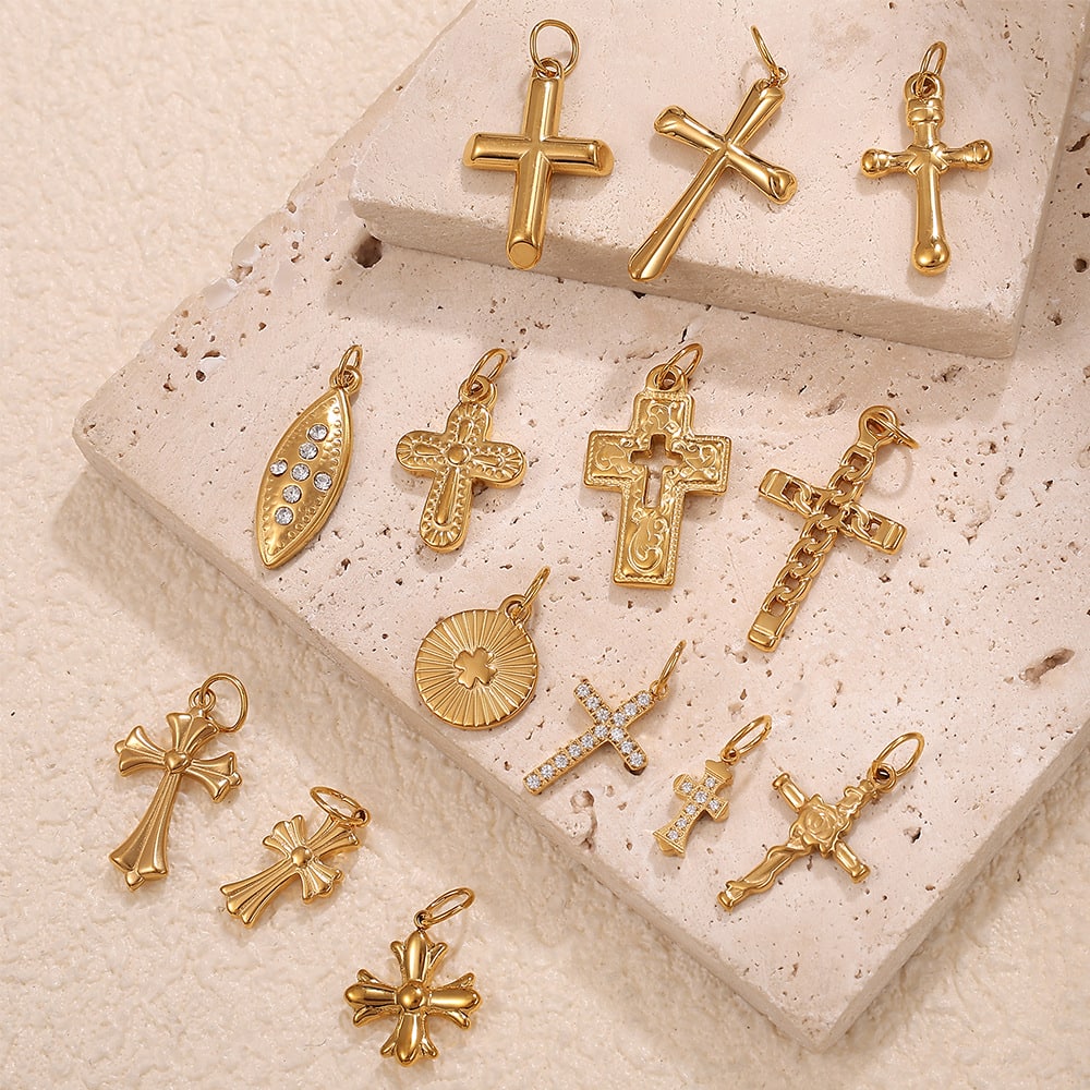 Niche Design Cross Pendant Steel 18K Gold Plated Women