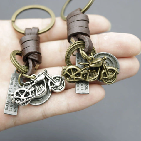 Steampunk Motorcycle Keychain | Braided Leather Bike Key Fob