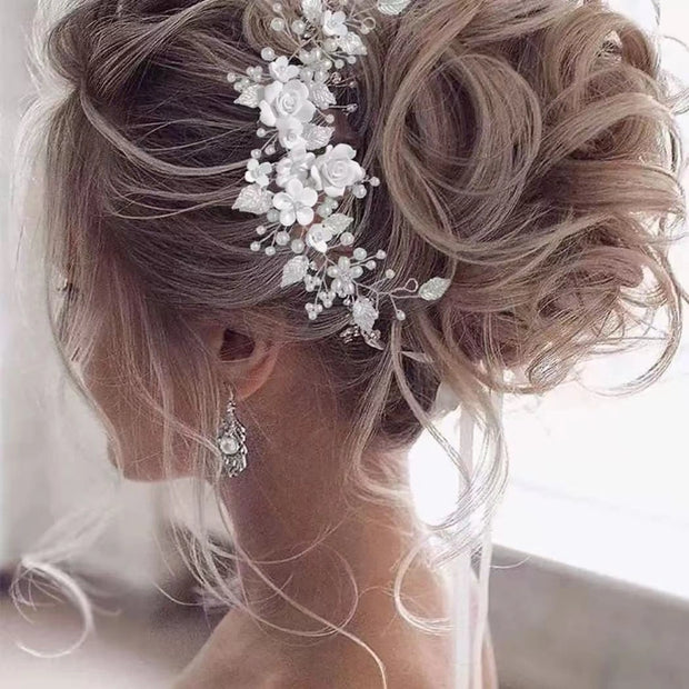 Clay Flower Bridal Headpiece | Wedding Hair Vine for Women