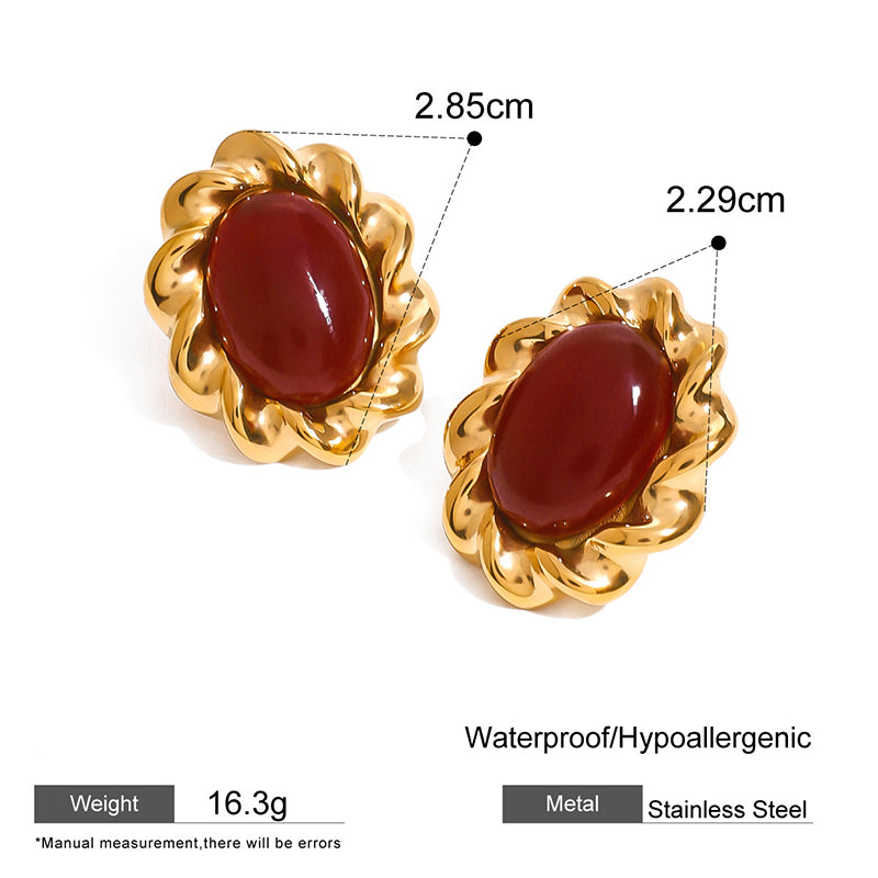 Red Gemstone Flower Stud Earring JXE2408017-RD