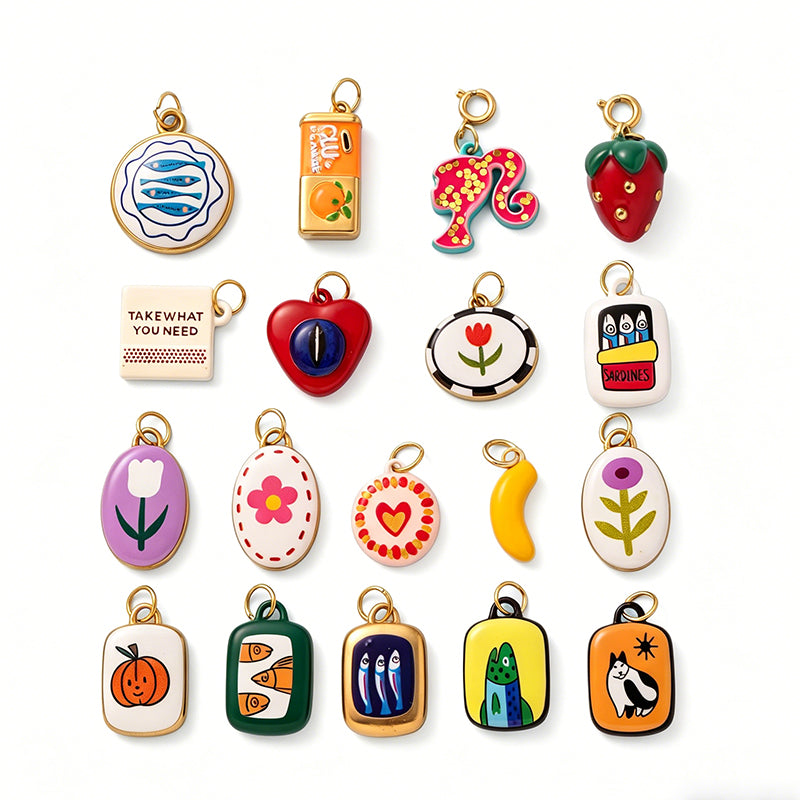 Color Heart Print DIY Shoe Charm 18K Gold Steel JX26041263GK