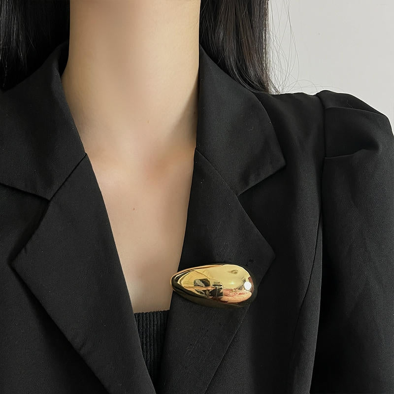 Modern Egg Drop Brooch | Polished Metal Lapel Pin for Blazer