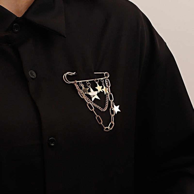 Punk Star Brooch | Festival Long Fringe Geometric Drop Pin