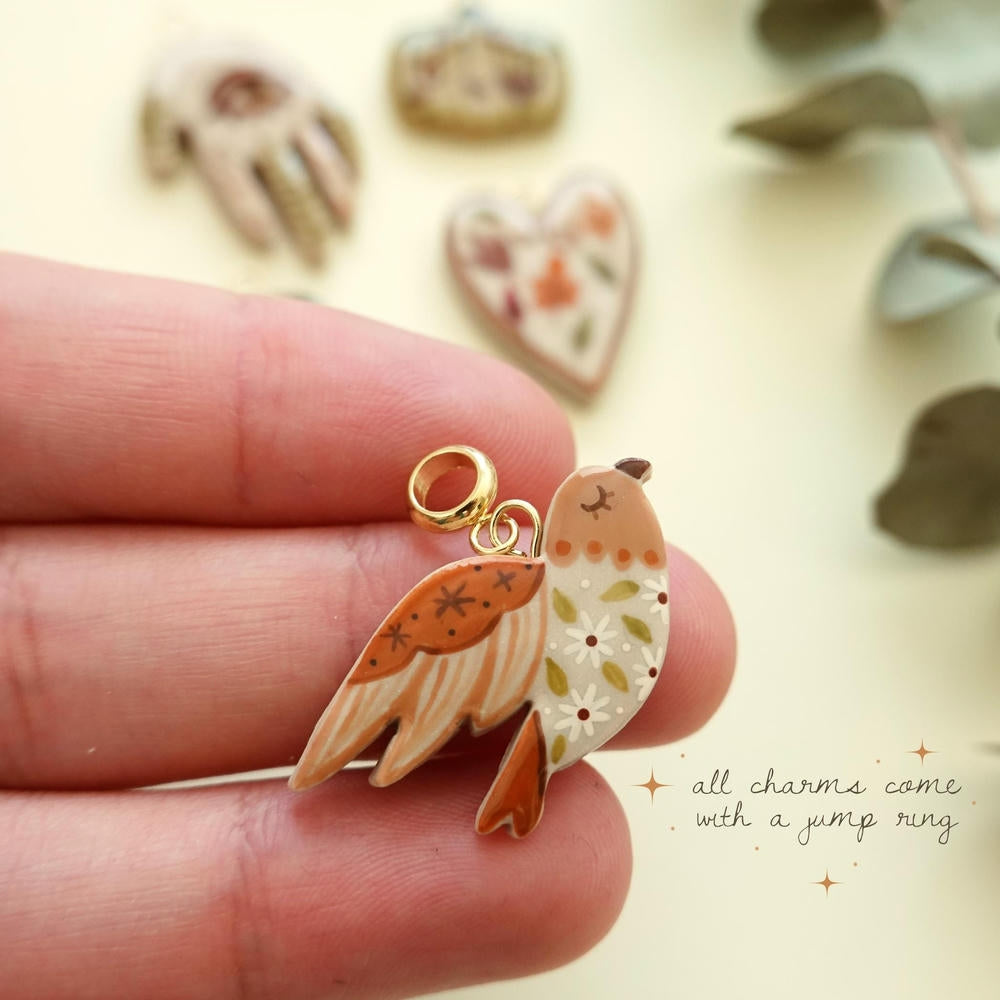 Colorful Pumpkin Bird Enamel Pendant 18K Gold Plated Women