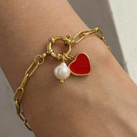Enamel Heart Paperclip Bracelet