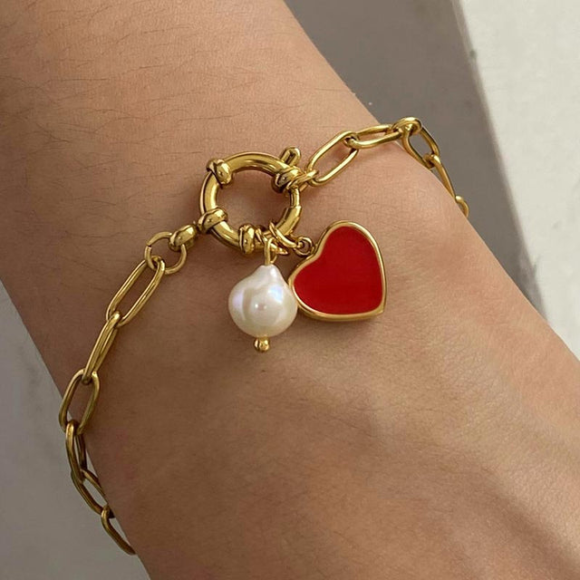 Enamel Heart Paperclip Bracelet