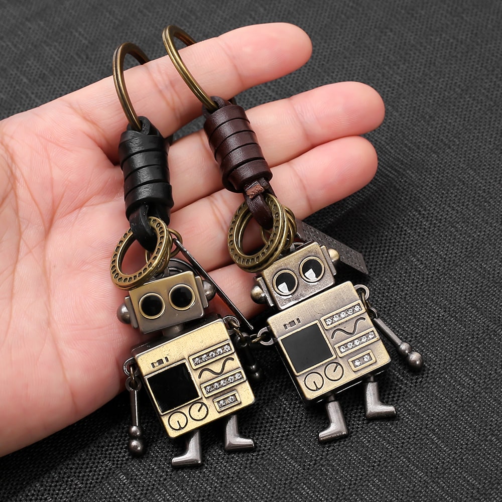 Robot Leather Keychain | Braid Bag Charm | Creative Gift