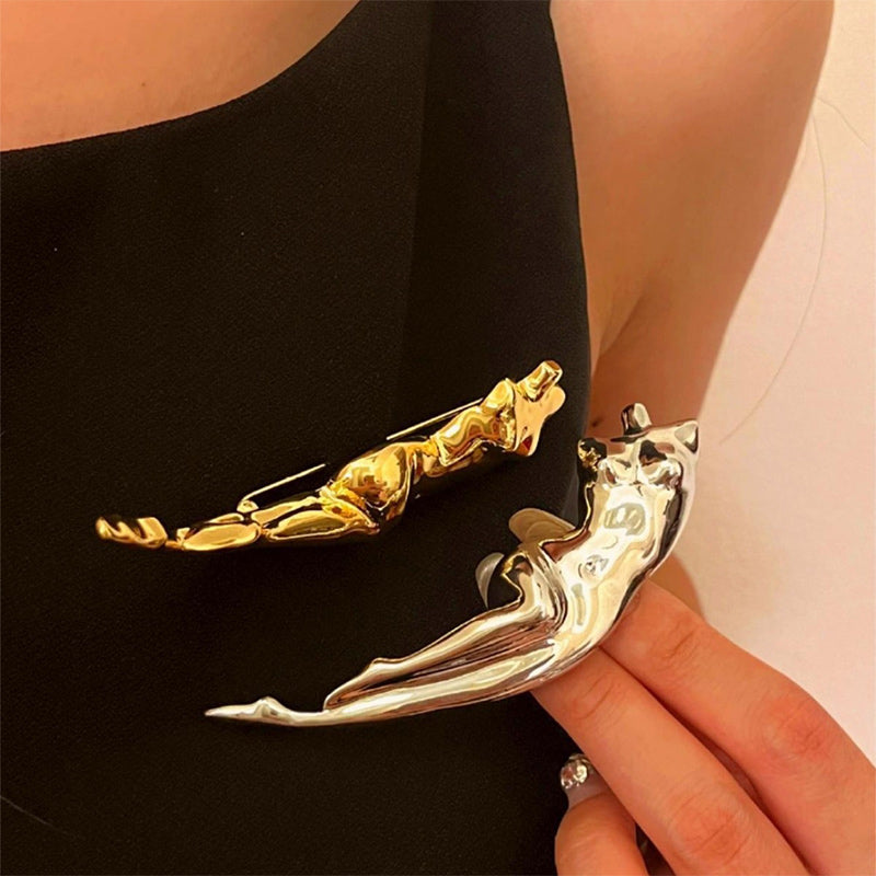 Minimalist Body Sculpture Brooch | Glossy Stainless Steel Pin