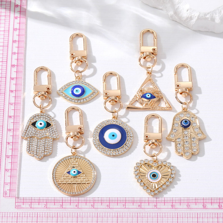 Rhinestones Hamsa Keychain | Evil Eye Heart | Vintage