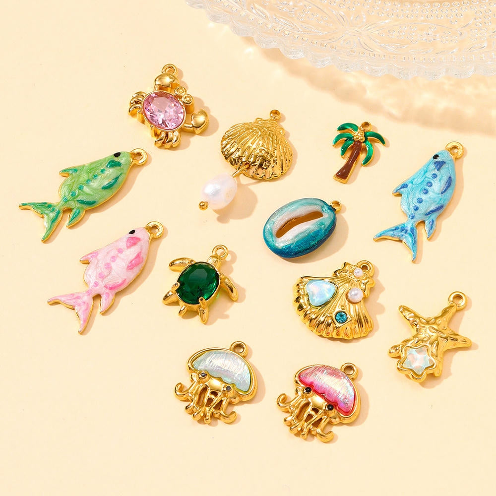 Shell Fish Pendant | Colorful Ocean Life Enamel Steel Charm