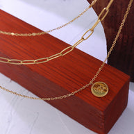 Disc Pendant Triple Layer Chain Necklace JMP758