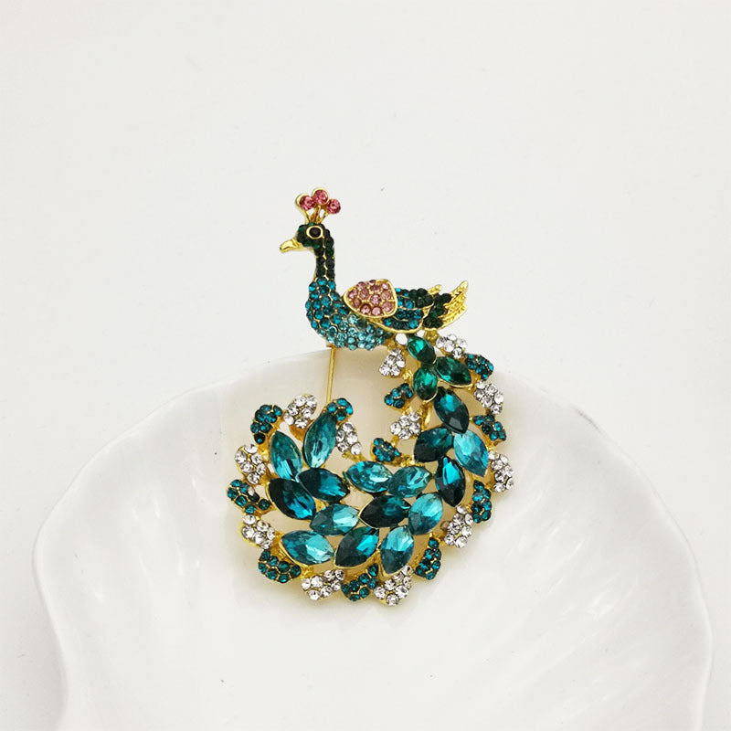 Peacock Brooch Rhinestone Pin | Luxury Women's