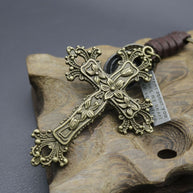 Bronze Cross Keychain | Retro Knitting Leather Mens Gift