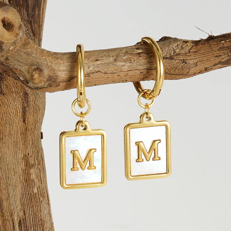 Square Initial Hoop Earring