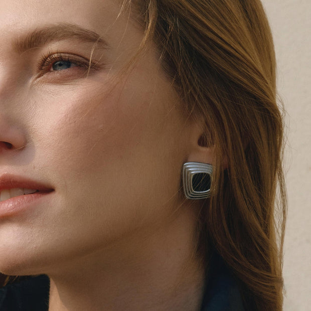 Black Enamel Earring | Stainless Steel Drop | Luxury Women's